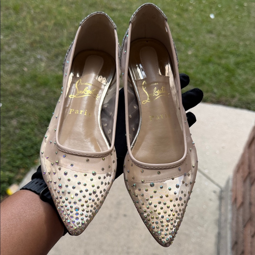 Christian Louboutin Blush Crystal-Studded Pointed Flats